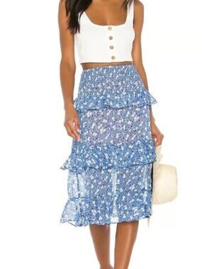 MAJORELLE EVERLY MIDI SKIRT IN BLUE DITSY